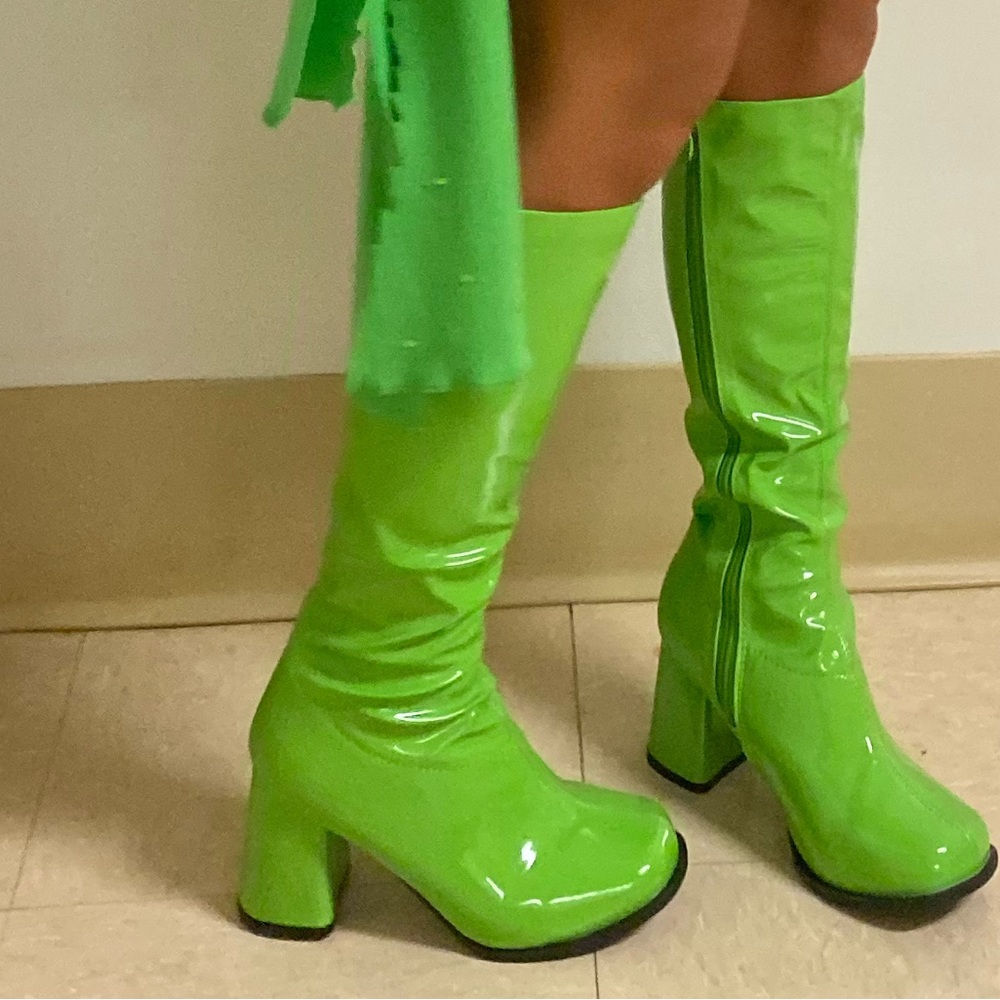 Knee high green go go boots